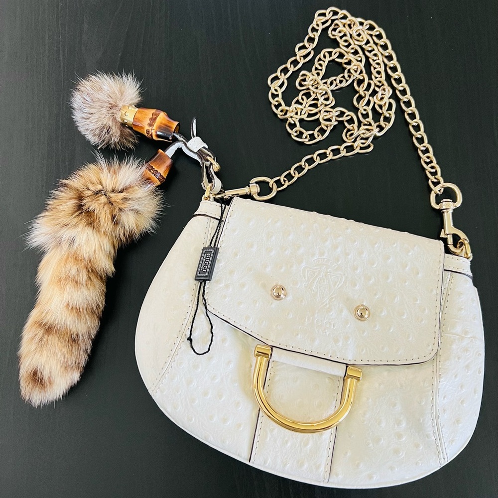 GUCCI Smilla Ostrich handbag/clutch with racoon tails